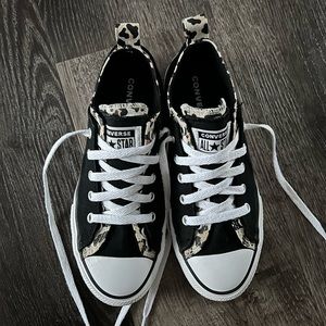 Black and Leopard Low Top Converse Double Collar Big Eyelets Girls Womens Shoes